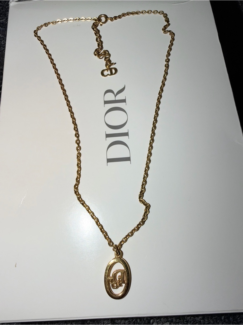 Dior Gold Oval Logo Charm Necklace